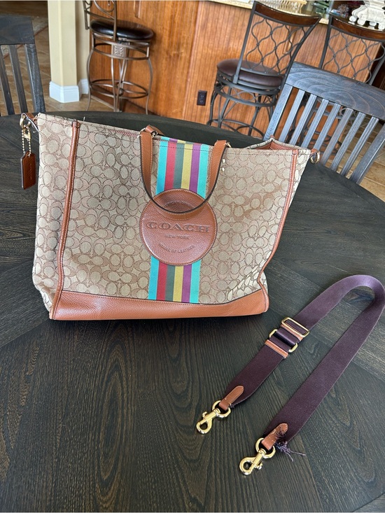 Coach Handbags - Coach Dempsey 40 Signature Jacquard Tote with Multicolor Center Stripe READ